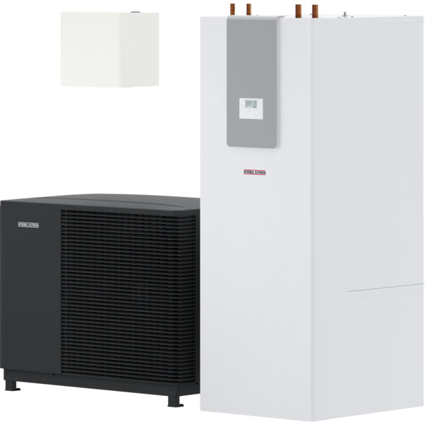 Stiebel Eltron Trend Wärmepumpe von der Seite mit Boiler und Puffer